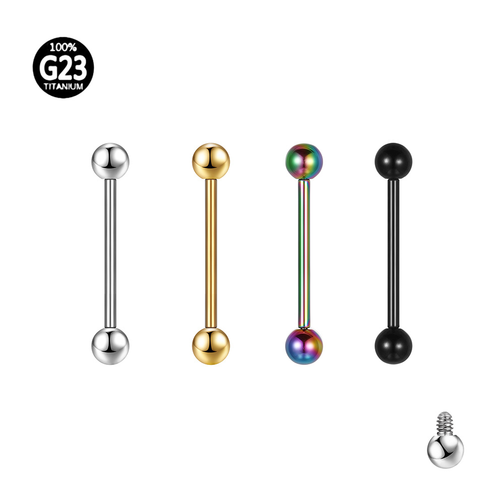 Piercing Mamilo Língua Barbell Reto Titânio Pvd Rosca Interna