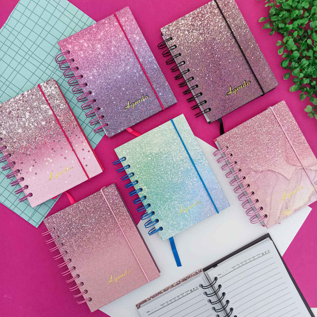 Agenda Permanente Colorida com Glitter 160 Folhas 10,4 x 14,2 cm - Interponte