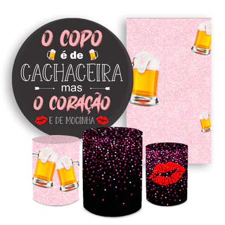 Kit Painel Redondo + Capa Cilindro Decoração Festa Infantil Copo De Cachaceira