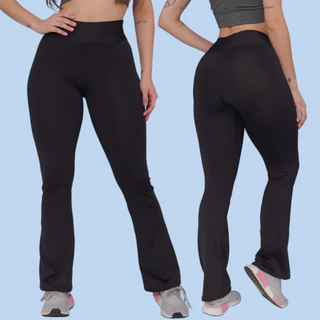 Calça Legging Feminina Flare Bailarina Suplex Cintura Alta Legging Preta Grossa