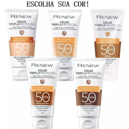 AVON RENEW PROTETOR SOLAR TRIPLA PROTECAO COR MEDIA ESCURA FPS 50