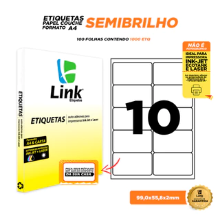 Etiqueta Adesiva A4 99,0mm X 55,8mm Couchê Caixa 100 Folhas