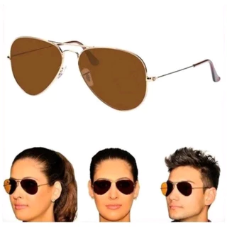 Óculos De Sol Aviador Dourado Marrom B15 Estiloso Moda Masculino Feminino UV400 Lentes de Cristal Oferta