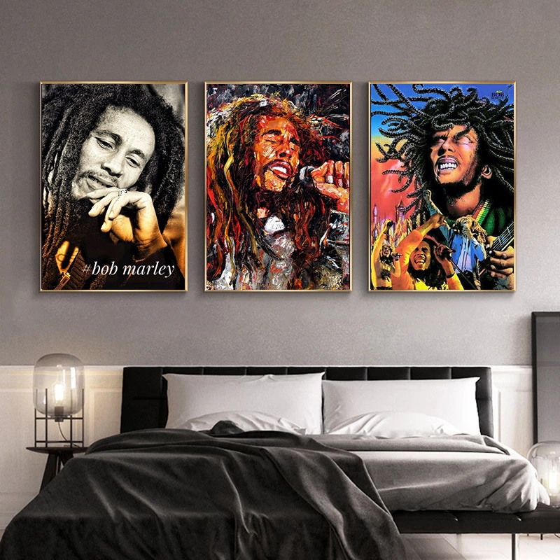 Quadros Decorativo 3 peças 60x40 Mosaico Mdf Alta Resolução Full HD abstrato moderno colorido bob marley para casa sala quarto hall