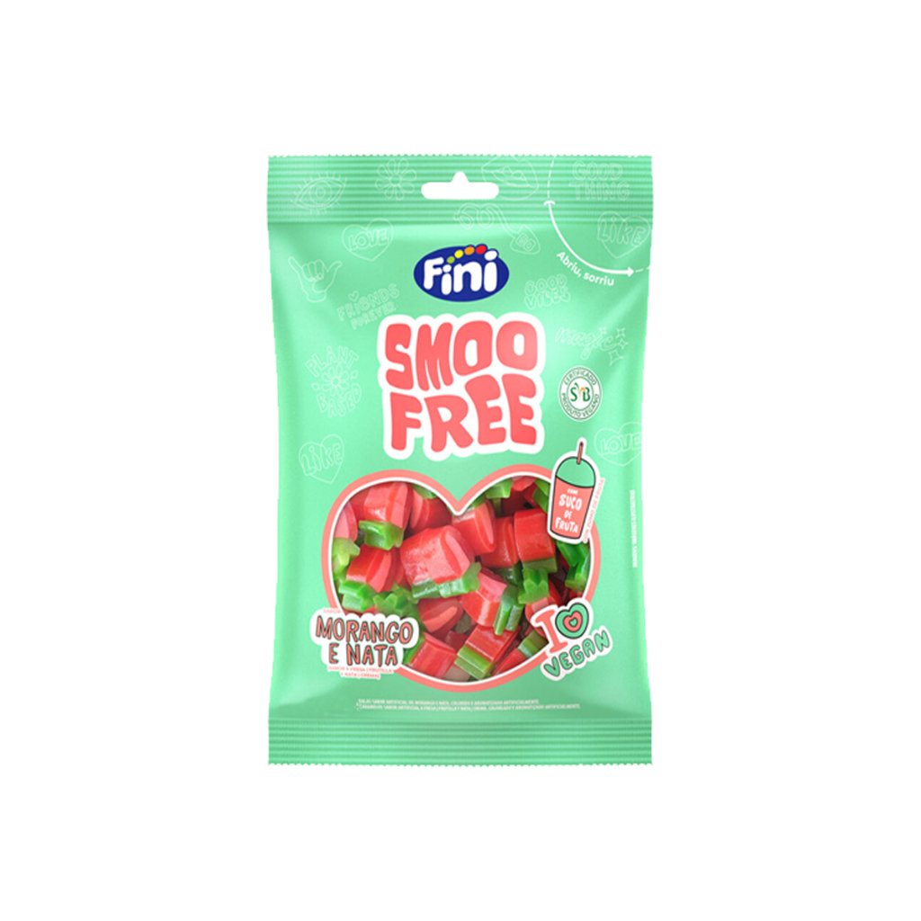 Bala De Gelatina Smoofree Vegano Morango Brilho 80g - Fini