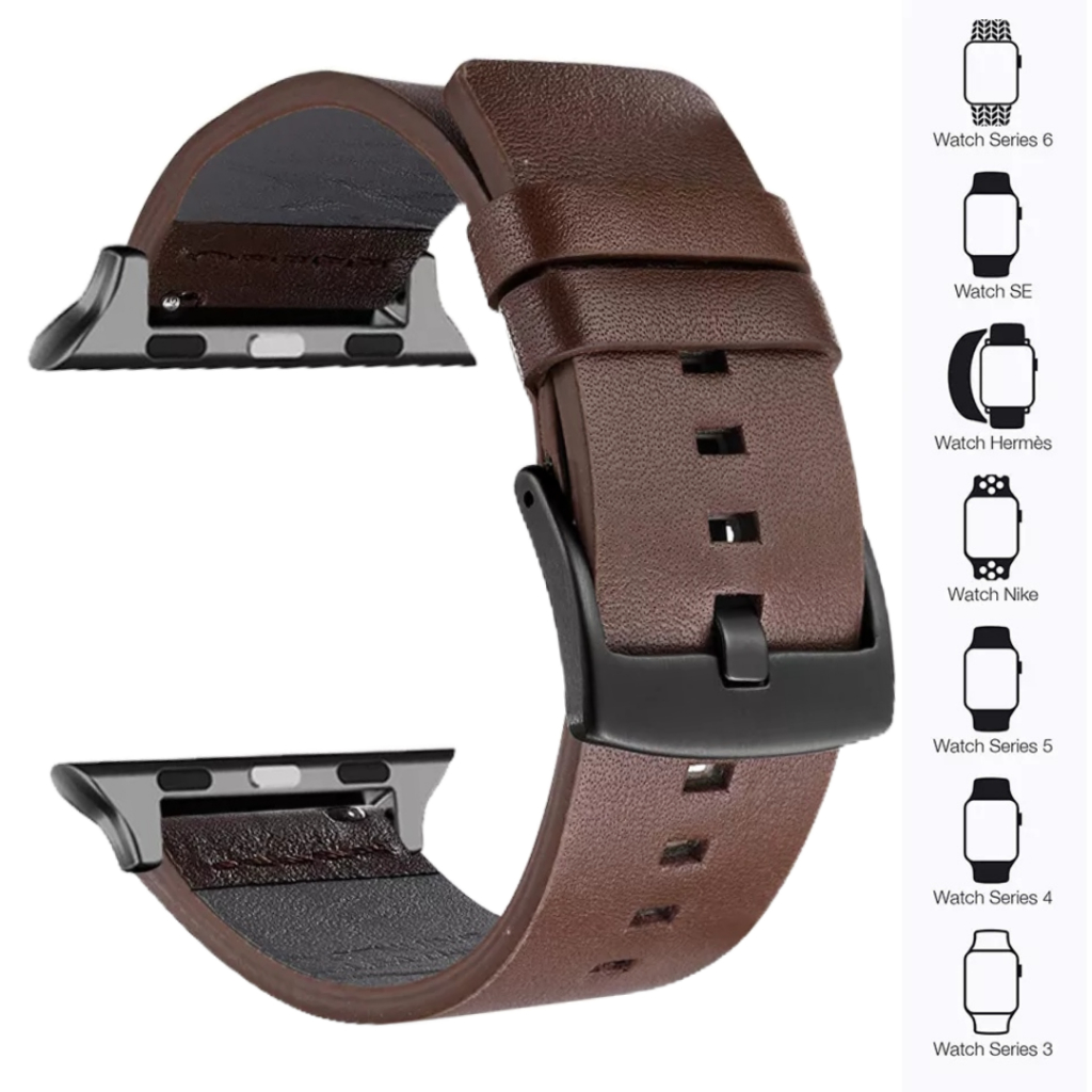 Pulseira Couro Sport luxo para Apple Watch e Iwo 38mm 40mm 41mm / 42mm 44mm 45mm