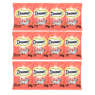 Caixa 12un Petisco Dreamies Salmão Para Gatos Adultos 40g