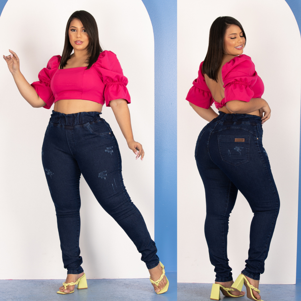 calça feminino jeans plus size cintura alta confortável modelo empina bumbum  qualidade top