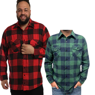 Camisa Xadrez Masculina Plus Size Manga Longa Flanelada P M G GG G1 G2 G3 G4