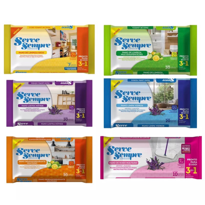 Lenço umedecido Pano de limpeza, Kit com 06 Serve Sempre