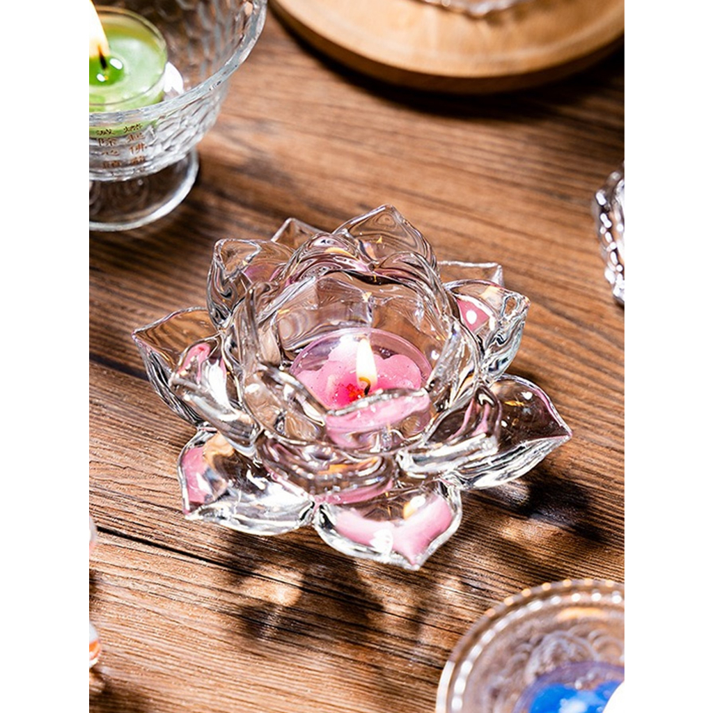 Castiçal de Vidro/ Porta Velas Flor de Lótus