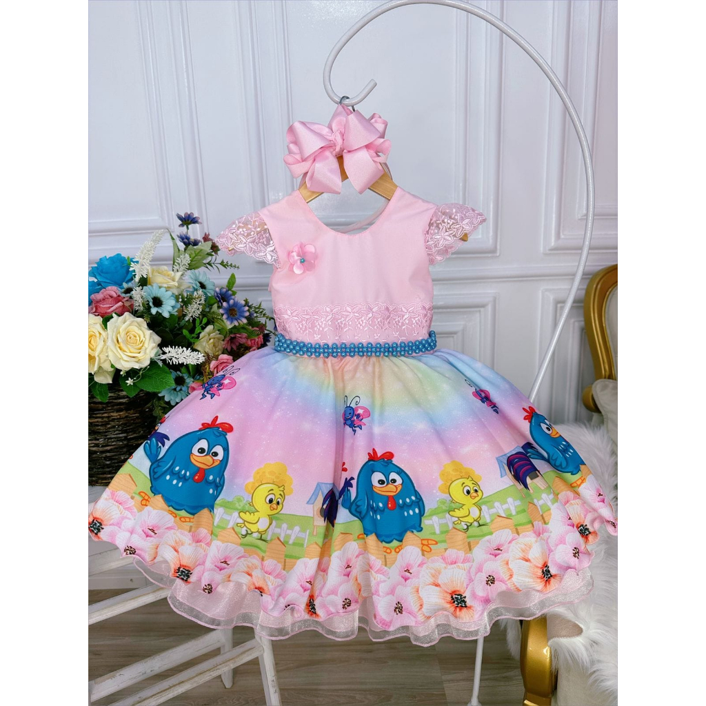 Vestido galinha hot sale pintadinha rosa luxo