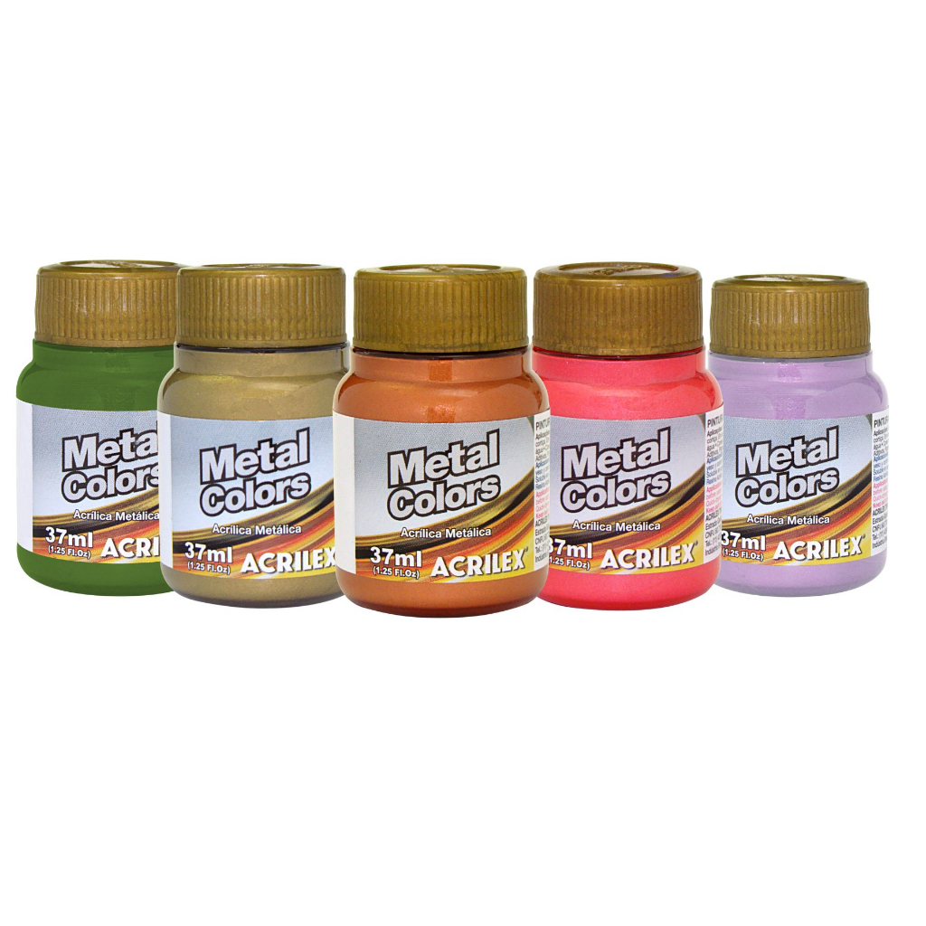 Kit c/5 Tinta Acrílica Metálica 37ml Metal Colors Acrilex
