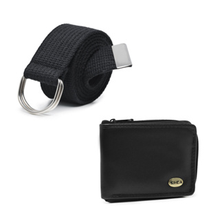 kit carteira masculino grande ziper + 1 cinto masculino fivela argola oferta