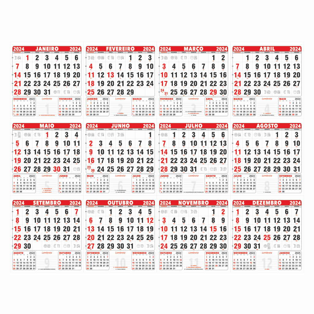 Calendário Bloco 15,5x14,5 Folhinha De Parede 500 Un 2024