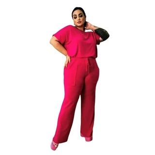 Conjunto Plus Size Blusa e Calça Com Bolsos