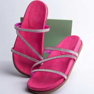 Sandalia Birken Rasteira Papete Chinelo Strass Brilho Giovanna Gomes Lancamento
