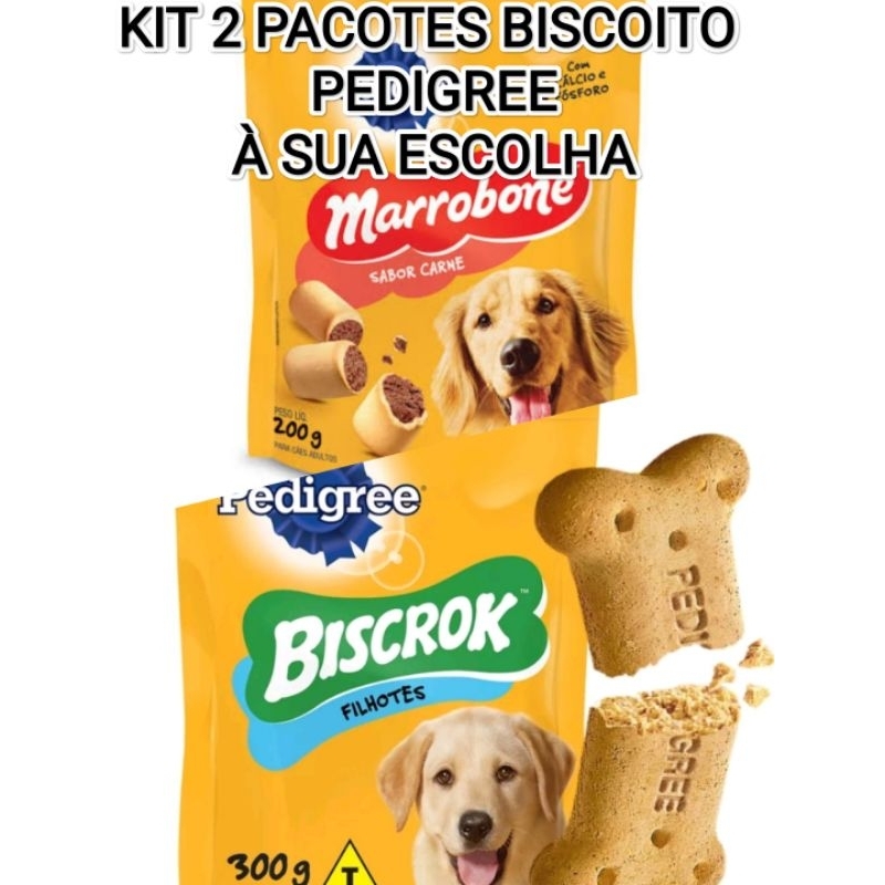 KIT PACOTES PETISCO CÃO BISCOITO BISCROK/MARROBONE PEDIGREE 200G