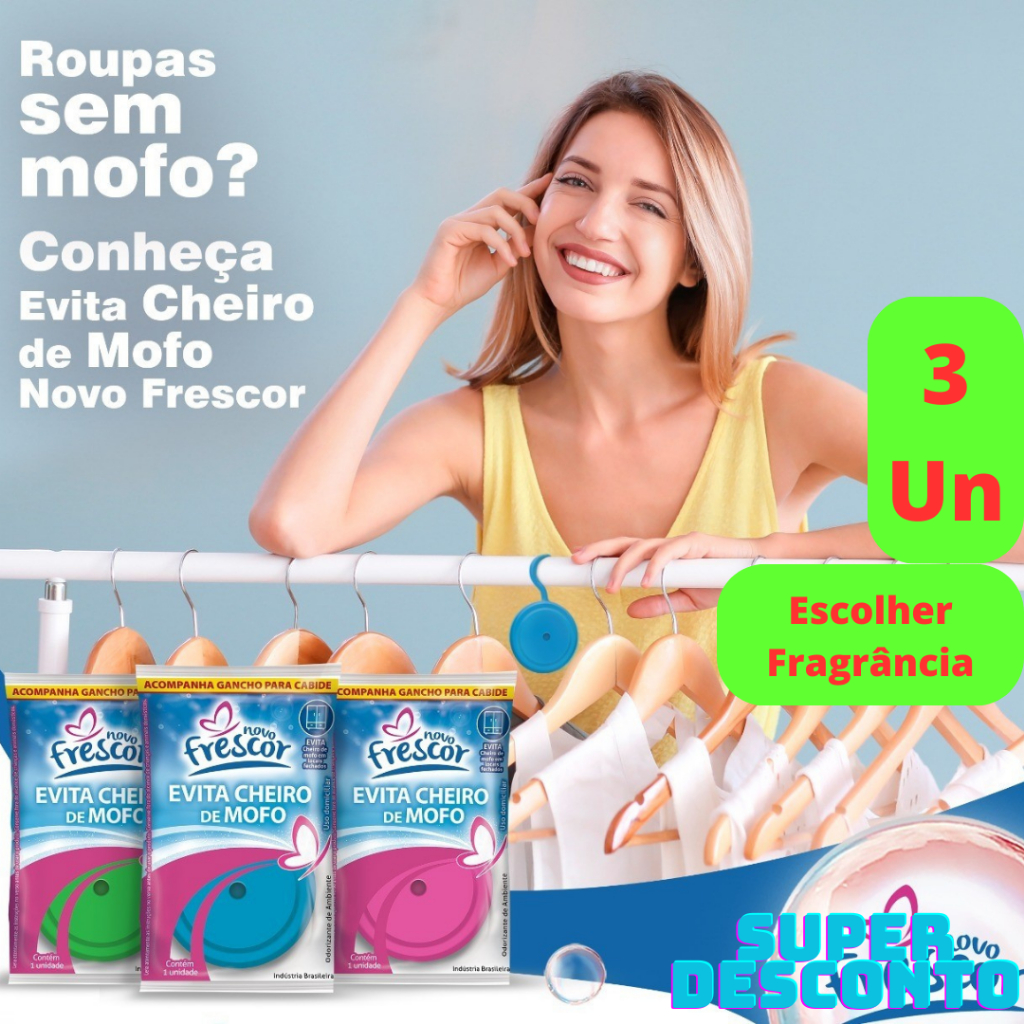 3 Unidades Evita Cheiro de Mofo para Guarda Roupa 20g Novo Frescor ...