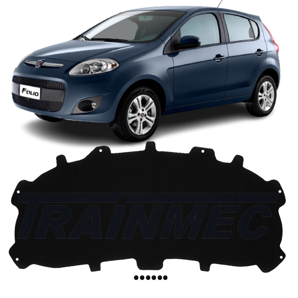 Forro Manta Capô Fiat Palio 2012 a 2018 Attractive Essence Sporting - Autoadesivo + Presilhas - Corte Laser Trainmec - Forração Isolador Térmico Acústico Anti Chamas Anti Ruído - Resina Betuminosa