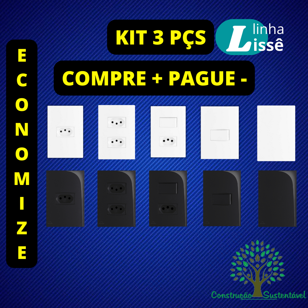 Tomadas, Tomada Dupla, Interruptores Simples - Kits 3 peças Leve Mais Pague Menos Linha Lissê