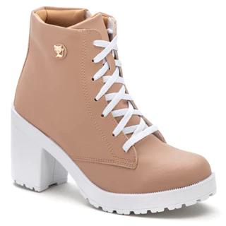 bota coturno nude sola branca de salto ziper lateral