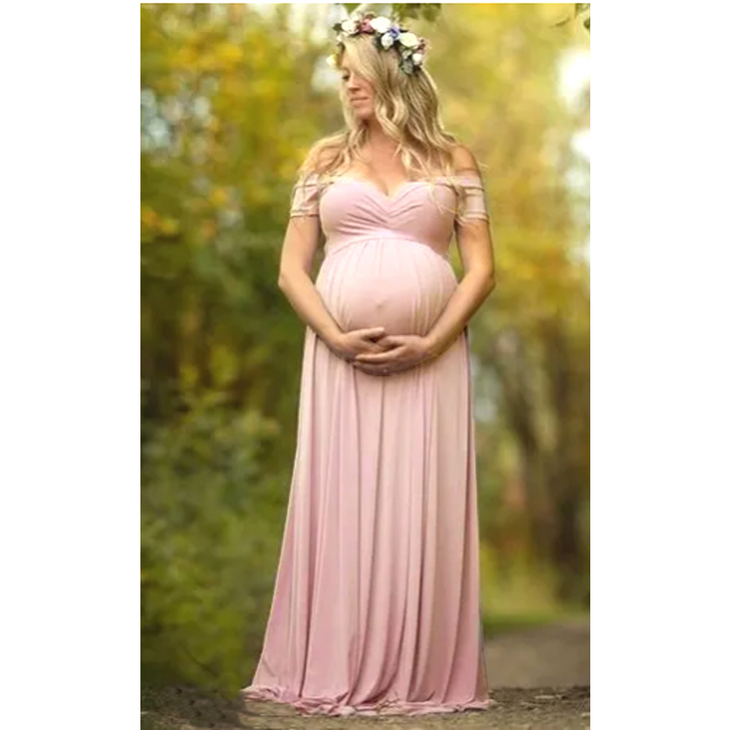 Vestido Gestante Longo Ensaio Fotográfico Ombro a Ombro #G1