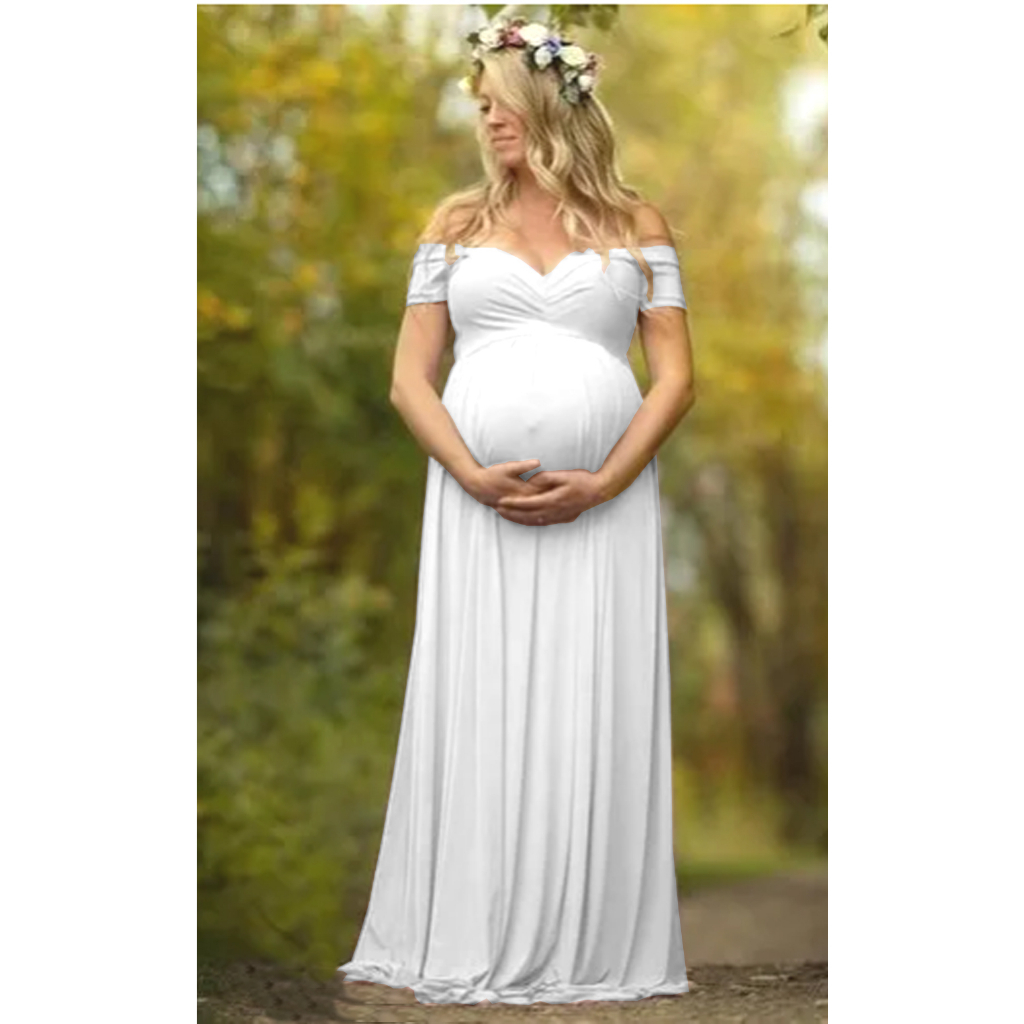 Vestido Gestante Longo Ensaio Fotográfico Ombro a Ombro #G1