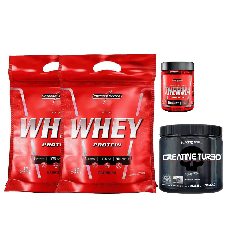 2x Nutri Whey Pouch 907g + Creatina Turbo 150g + Termogênico 60 Cápsulas