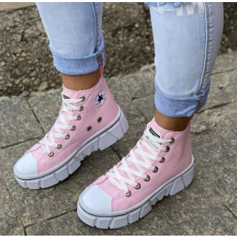 Bota All Star Taylor Plataforma Cano ALTO Tratorado/Branco Courino/Sola ...