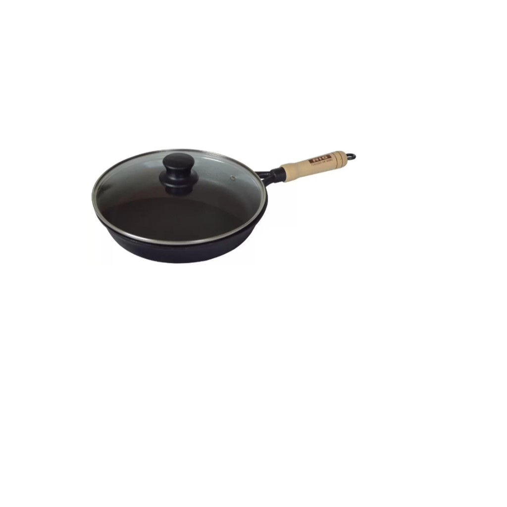Frigideira Ferro Fundido Cabo Madeira Tampa De Vidro 20cm