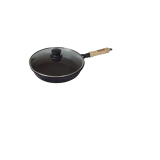 Frigideira Ferro Fundido Cabo Madeira Tampa De Vidro 20cm