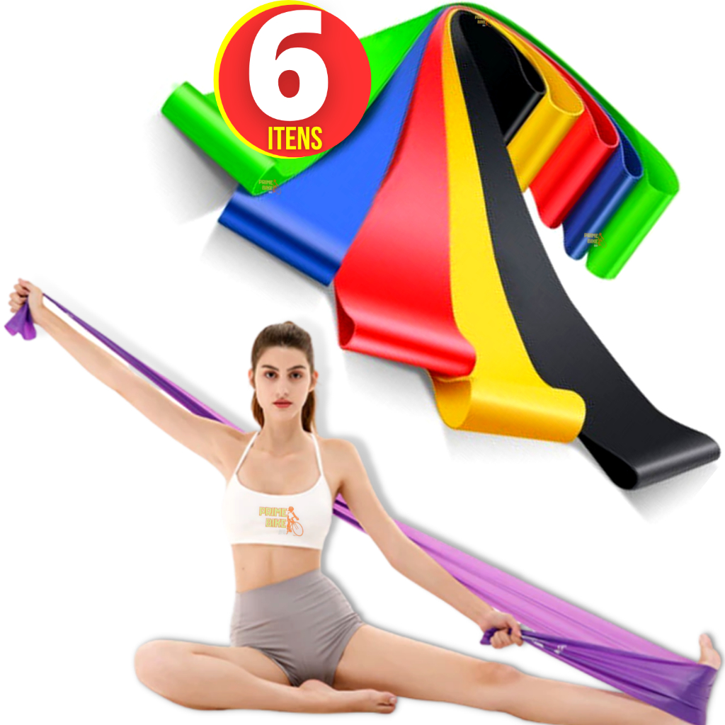 Kit Faixa Elástica Thera Band + 5 Elástico Treino Mini Band Exercícios Fisioterapia Extensor Yoga