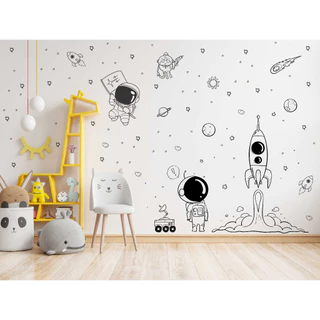Adesivo de Parede Astronauta Foguete em Decolagem Planetas
