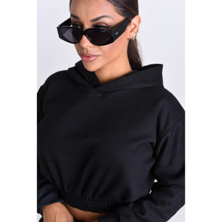Blusa Feminina Cropped Moletom com Capuz e Elástico na Cintura