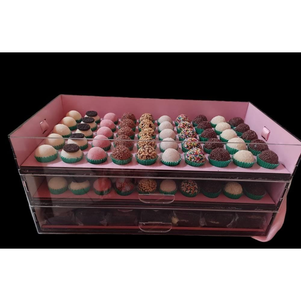 Expositor de brigadeiro 150 unidades frente em acrílico