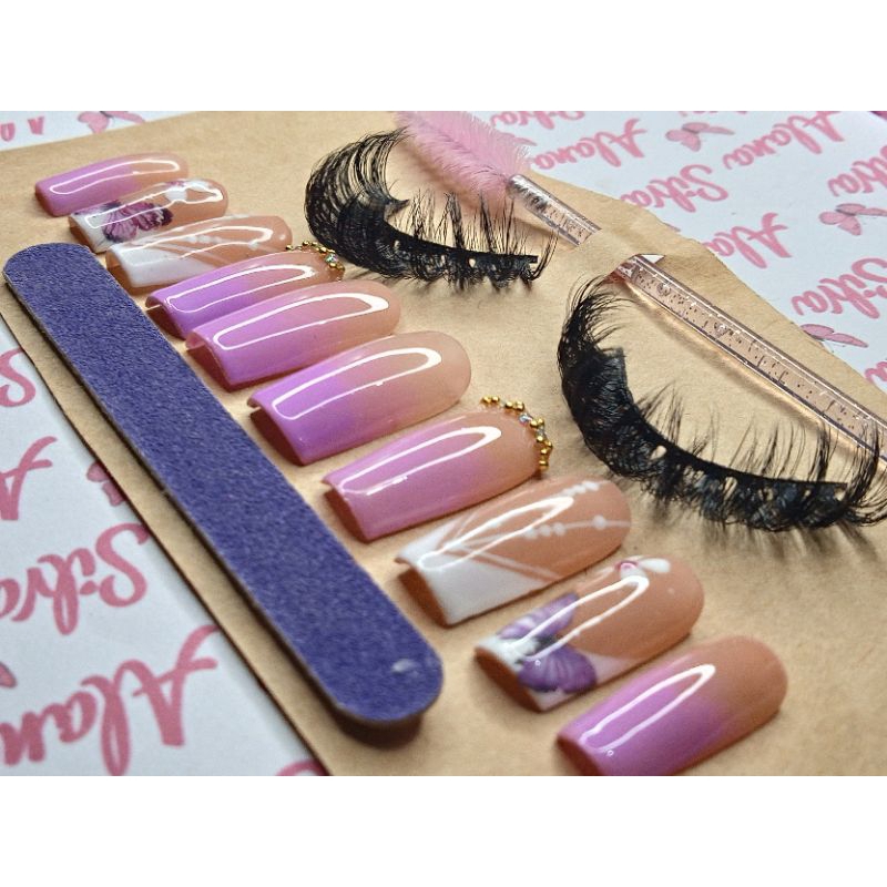 kit unha de gel postiças realistas e cílios postiços volume russo naturais curvados efeito extensão
