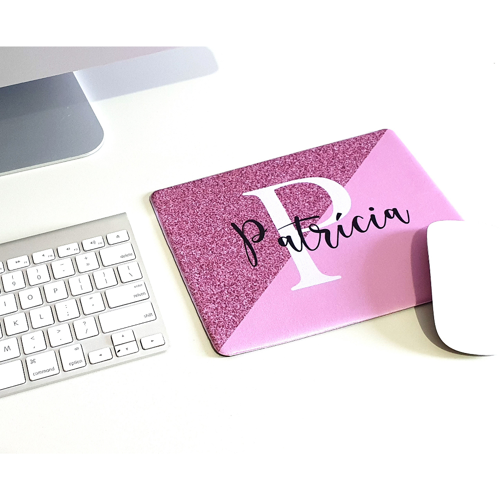 Mouse Pad Retangular Rosa Efeito Glitter Personalizado com Nome ...