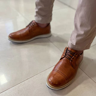 Sapato Oxford Masculino Marrom de Couro Brogue Elite Sofisticado