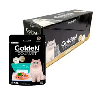 Caixa 20un Ração Úmida Sachê Golden Gourmet  Gatos Castrados Frango 70g