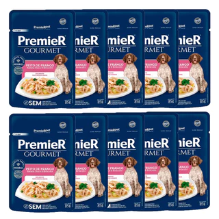 Kit 10un Ração Úmida Sachê Premier Gourmet Cães Adultos Porte Médio e Grande Peito de Frango, Batata Doce e Brócolis 85g