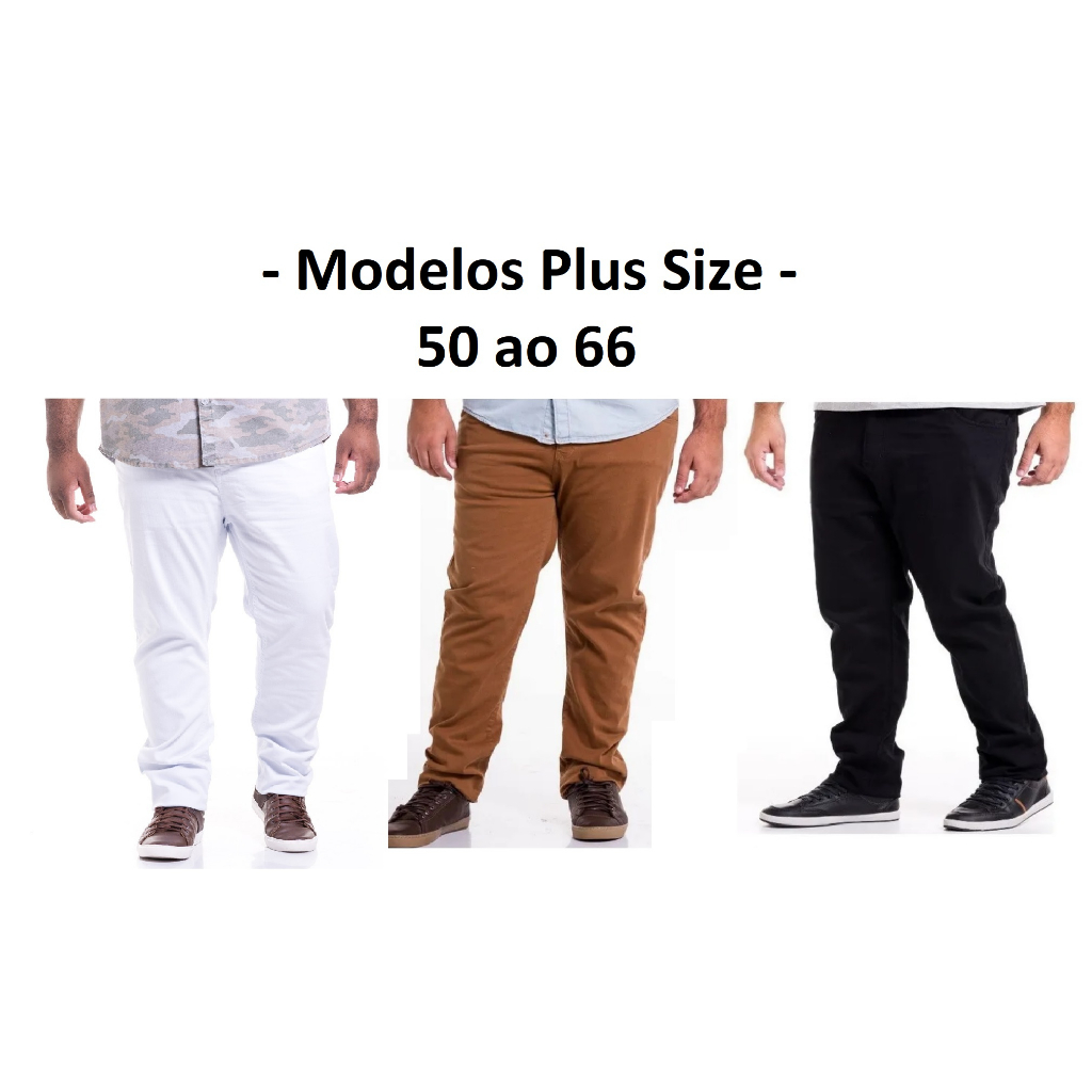 Calça Masculina Jeans e Sarja Plus Size Algodão Com Elastano Tamanho Grande Original Dazzling Branca Caramelo Preta Azul