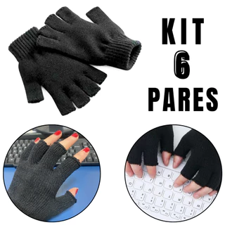 Kit 6 Par de Luva Sem Dedo De Lã Básico/Antiderrapante Inverno Frio
