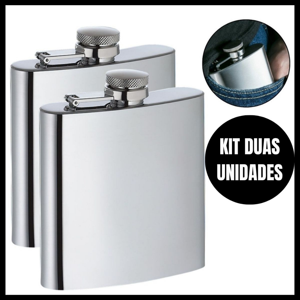 kiT 2 Cantil Inox Porta Whisky Frasco 230ml Garrafa Whiskeira Whisky Bolso Bar