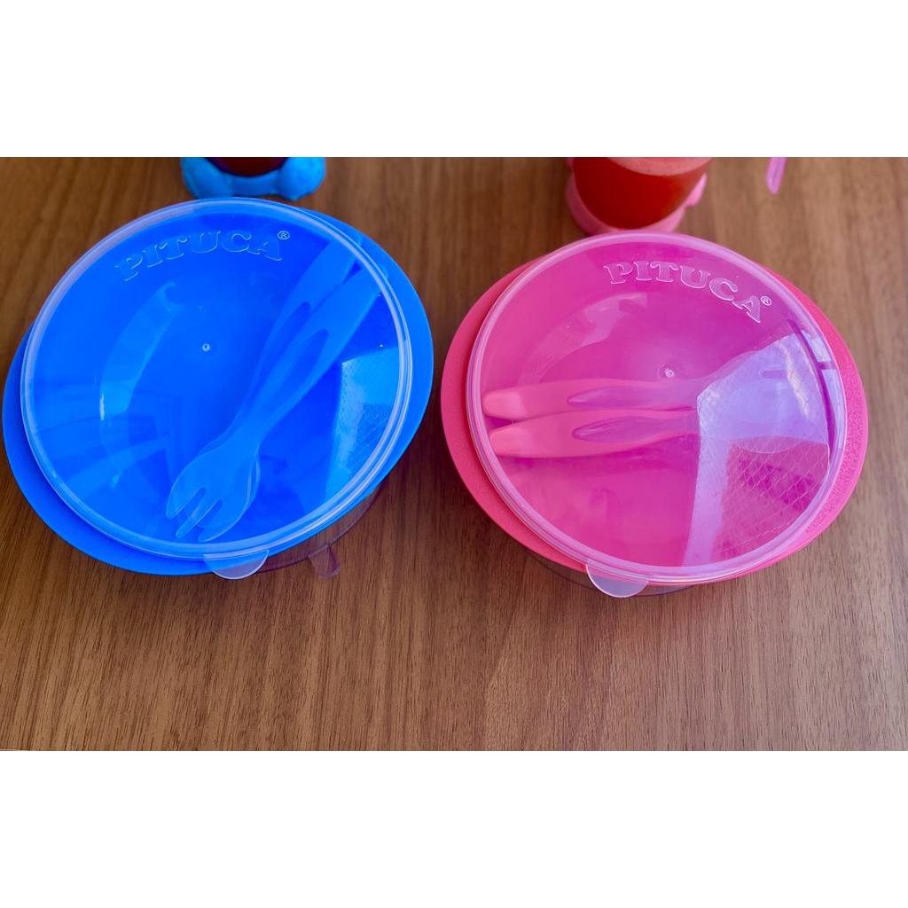Kit Alimentação Pratinho com Ventosa + Garfinho + Colher PITUCA