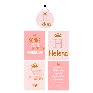 Kit 4 Quadros Porta Maternidade Menina Infantil bebê Realeza Coroa Personalizado