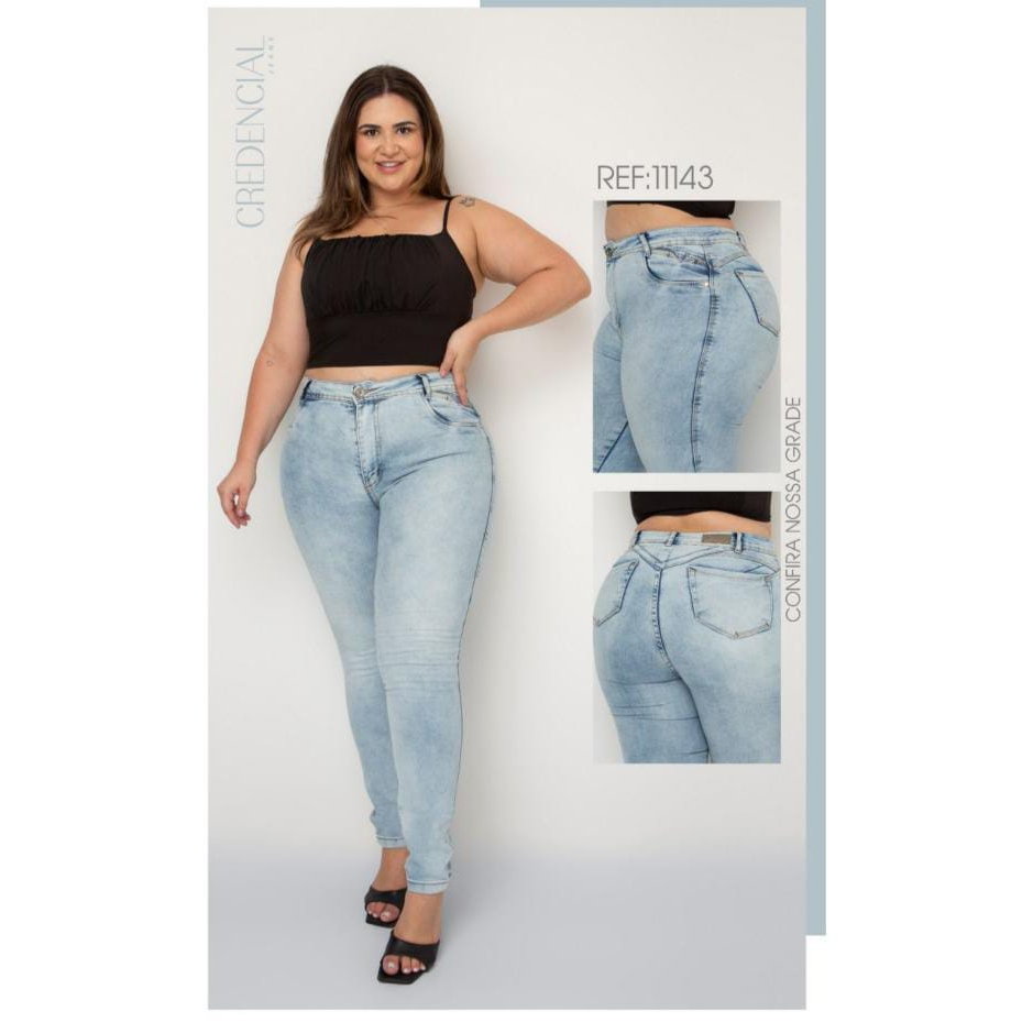 Calça Jeans Plus Size Feminina Com Lycra Cintura Alta