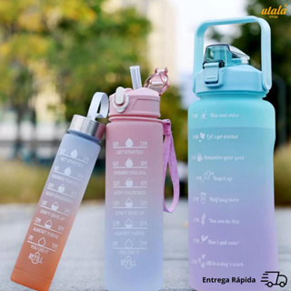 Kit 3 Garrafa de Água Squeeze Motivacional Com Adesivos 300ML+900ML+2000ML