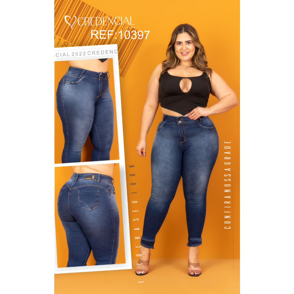 Calça Jeans Skinny Plus Size Feminina Com Lycra (Elastano) Cintura Alta  Tamanho Grande Empina Bumbum Moda Premium
