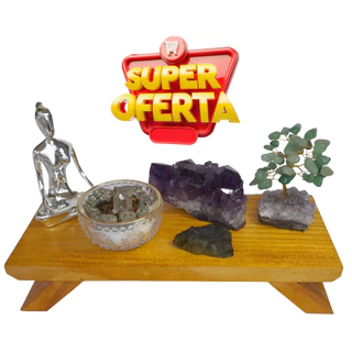 Altar em Madeira Pedra Natural Estatua Cristais 30cm